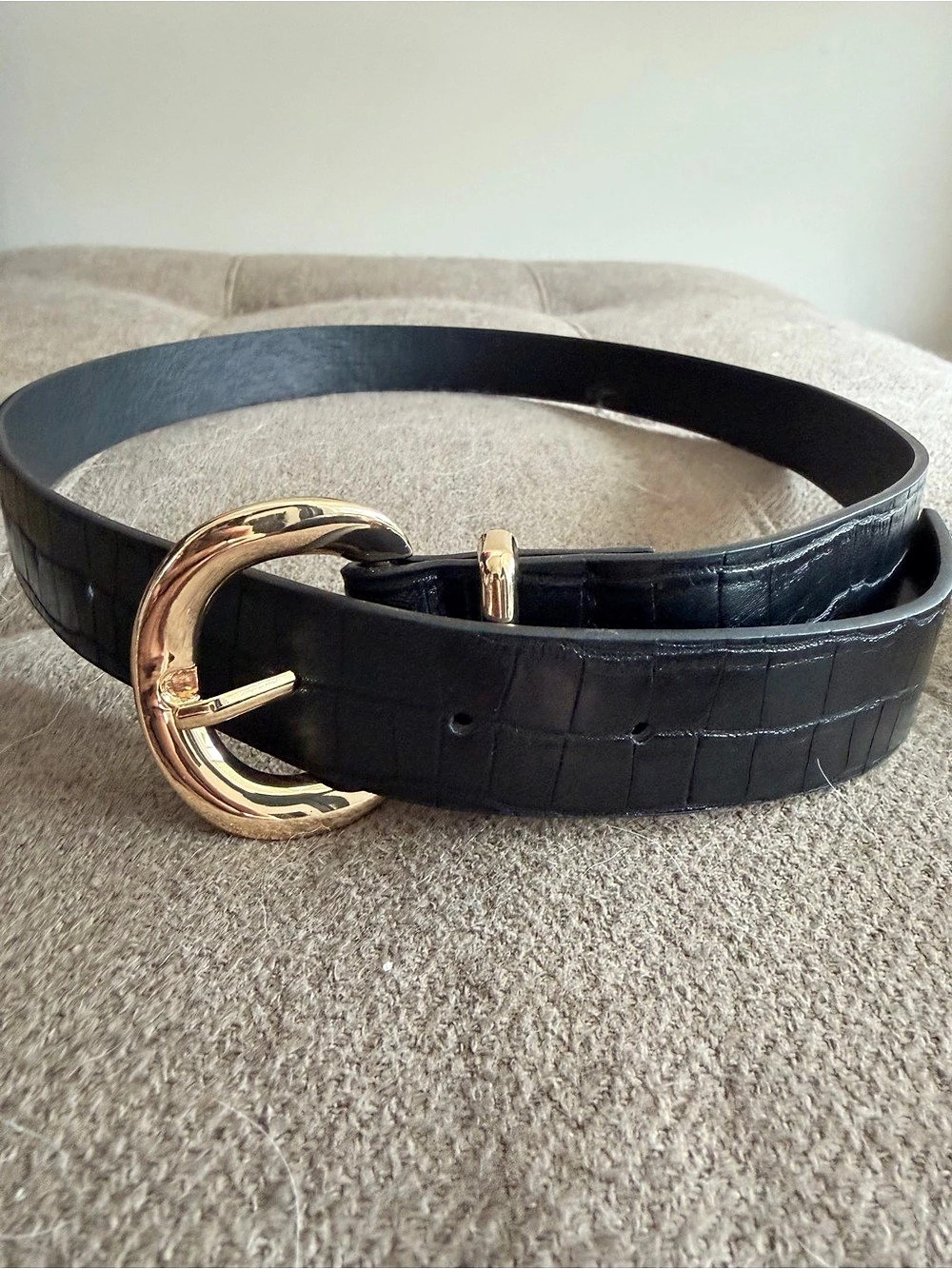 Zenana Crocodile-Embossed Belt in Black 42”